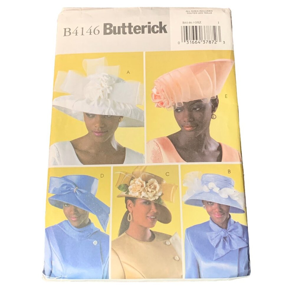 Butterick B4146 Misses Fancy Hats Sewing Pattern Size Small Medium Large uncut